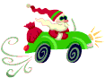 Дед Мороз мчит на машине с подарками